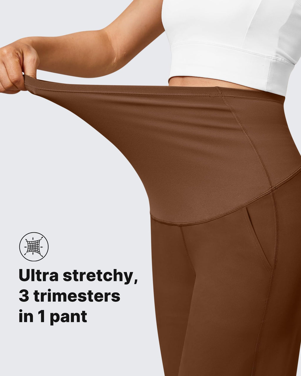 G4Free Maternity Work Pants with Pockets Wide Leg,Dark Coffee,M,Short