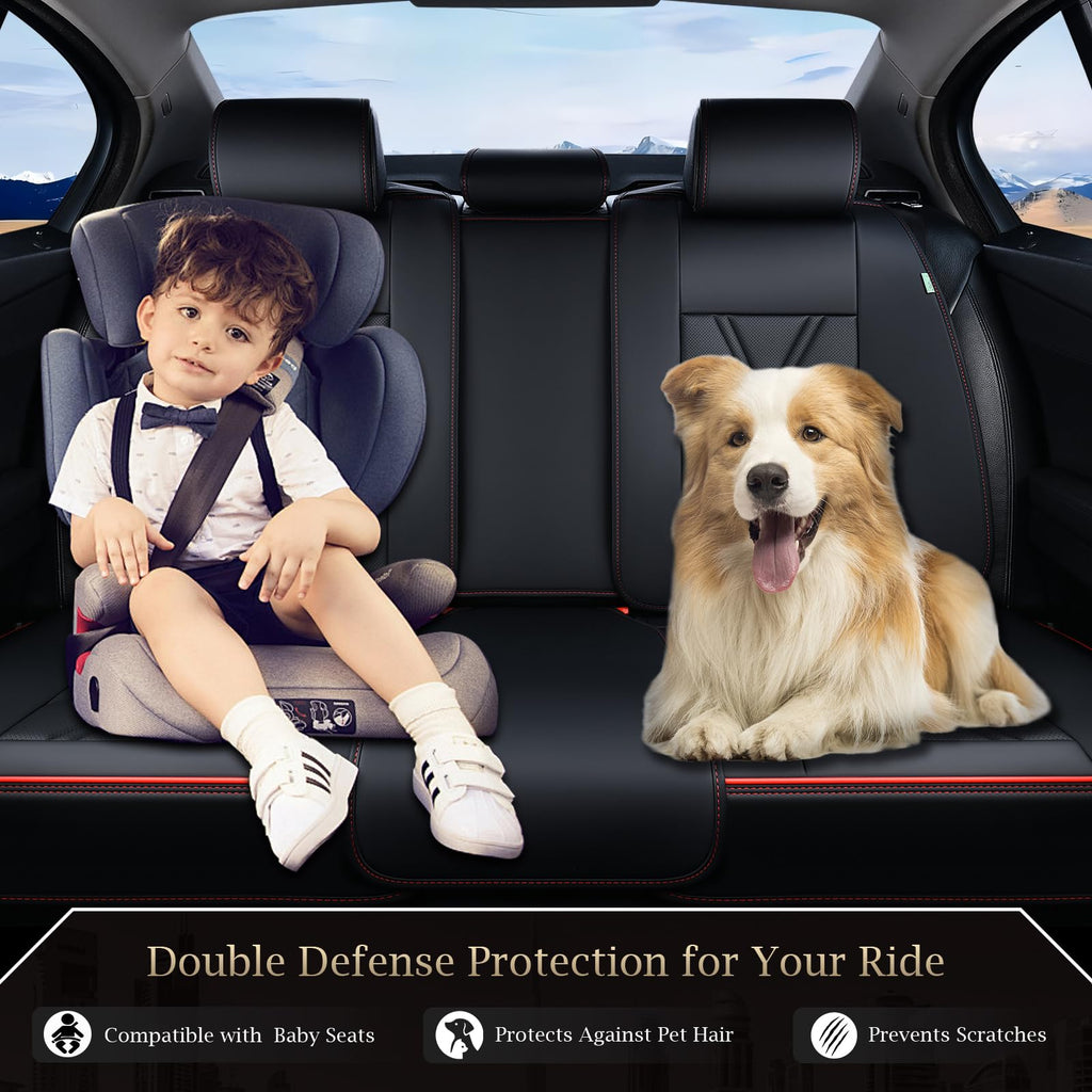 FLORICH Rear Seat Covers Leather Car Seat Covers Waterproof Back Seat Cover Automotive Seat Covers Universal Seat Cushion Protector for Most Cars Trucks SUV-Black&Red Line