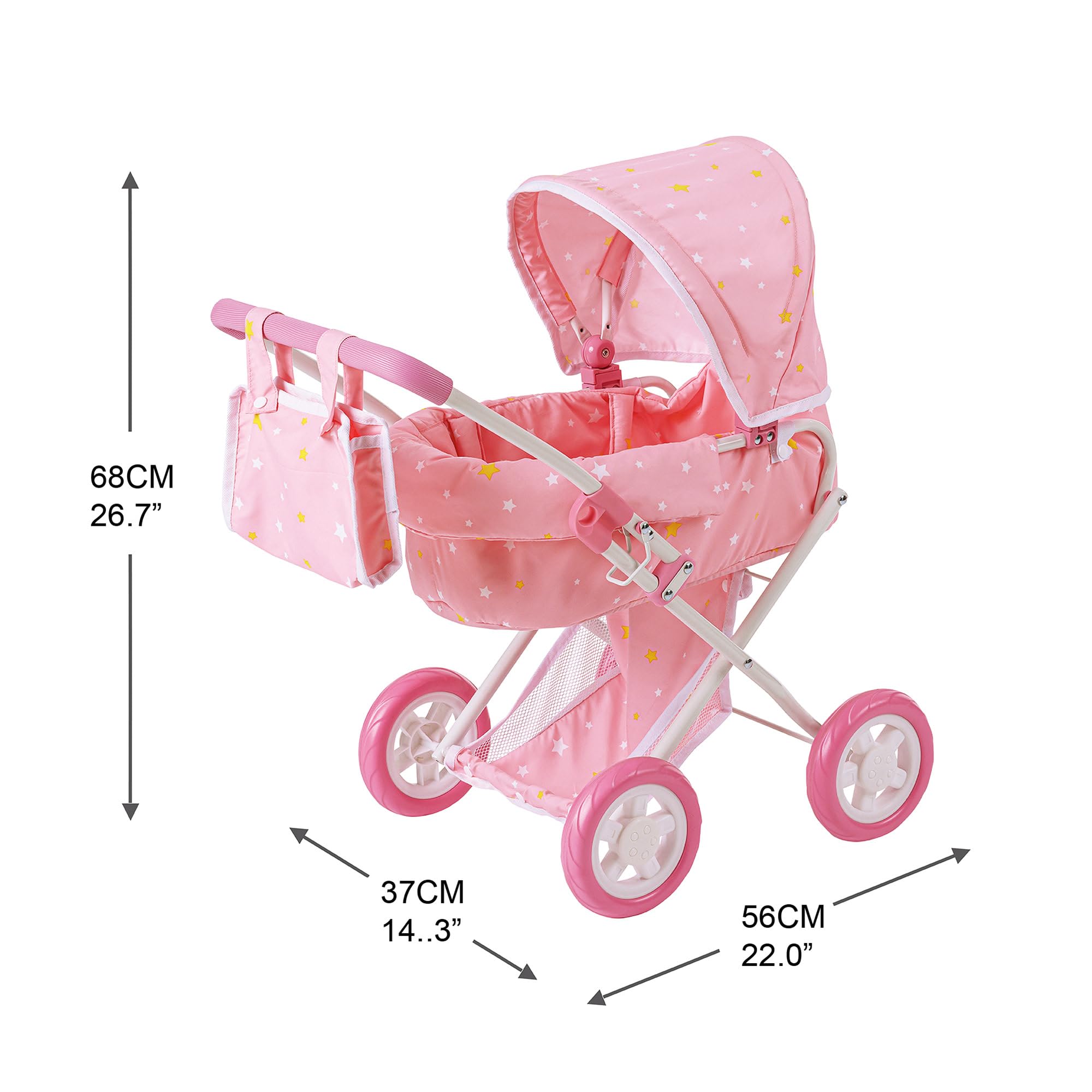 Olivia's Little World - Play Baby Doll Bassinet Stroller, Baby Doll Pram Stroller Buggy for 3 4 5 Year Old Girls, Toy Stroller for Toddlers 1-3, Twinkle Stars Princess Deluxe Toy Stroller - Pink/White