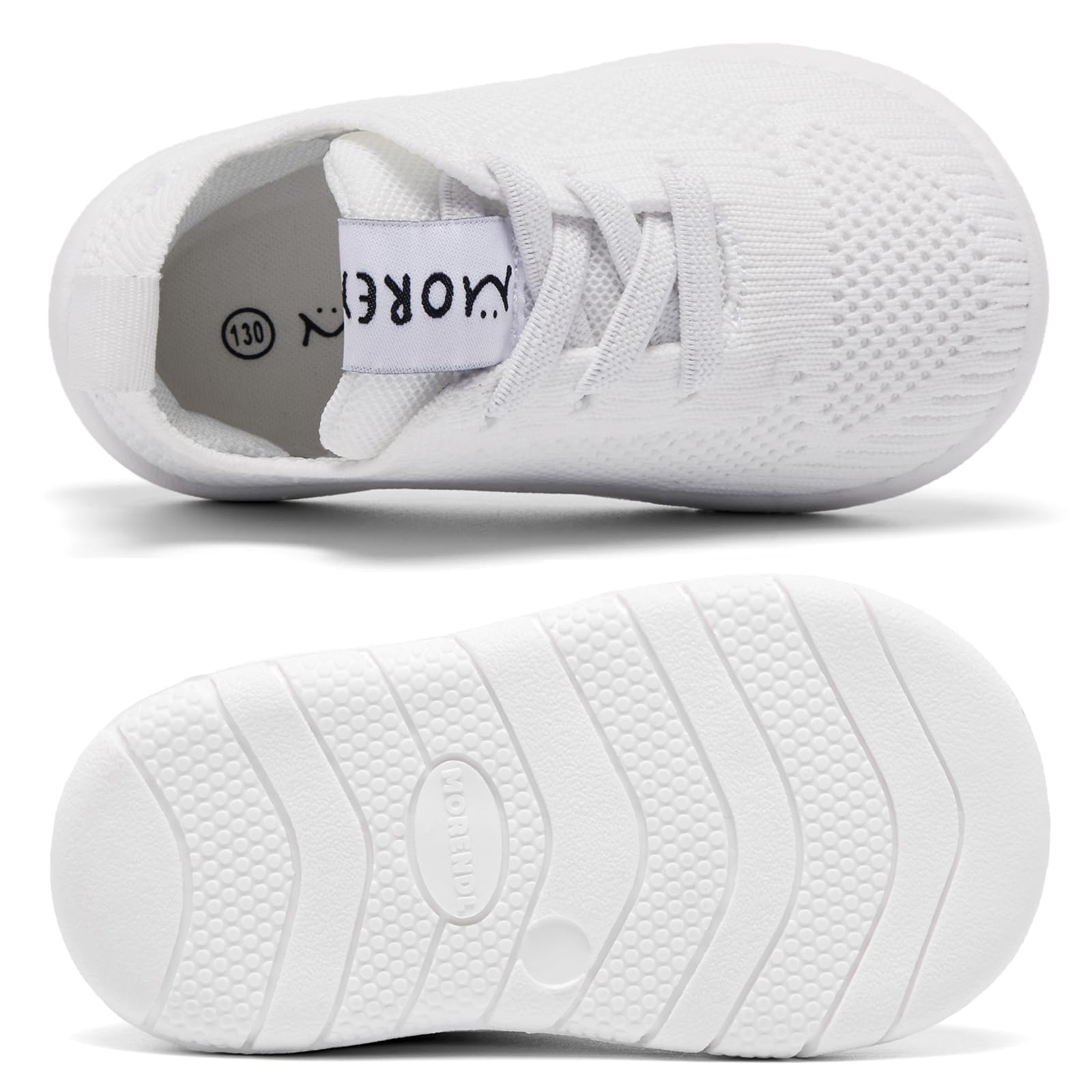 MORENDL Toddler Shoes Baby Walking Sock Shoes Infant Sneakers Boy Girl Barefoot Tennis Shoe Non-Slip Brethable White Size 9