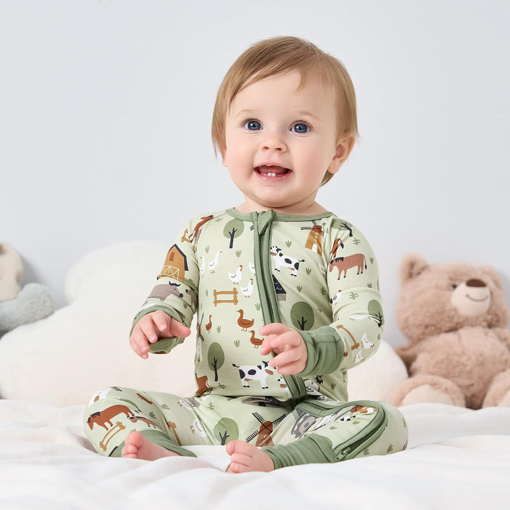 pureborn Baby Boy Sleeper Viscose from Bamboo Zipper Footies Farm 18-24M