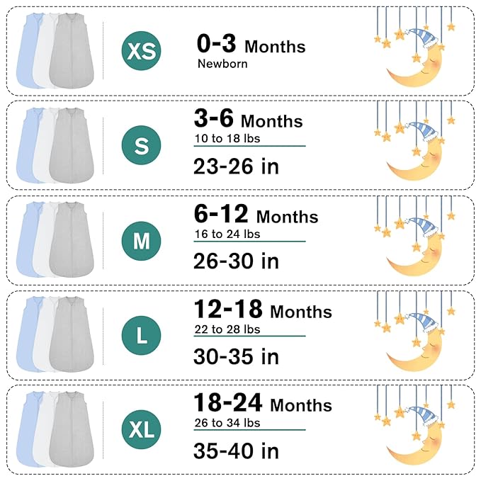 3 Pack Baby Sleep Sack 0-3 Months 100% Rayon Cotton Baby Sleeping Bag 2-Way Zipper Toddler Wearable Blankets Comfy Stretchy Thin Sleep Sacks TOG 0.3