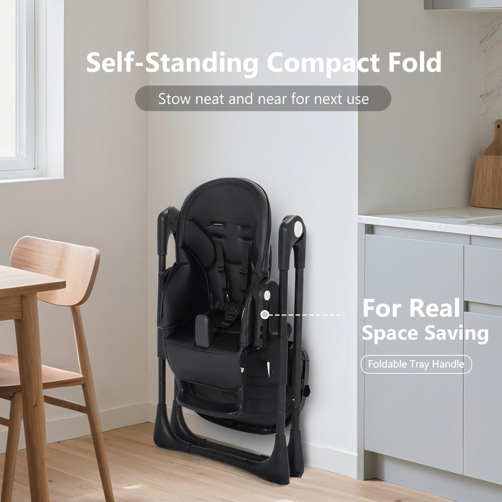 Kinder King Foldable High Chair for Babies and Toddlers, Reclining Seat