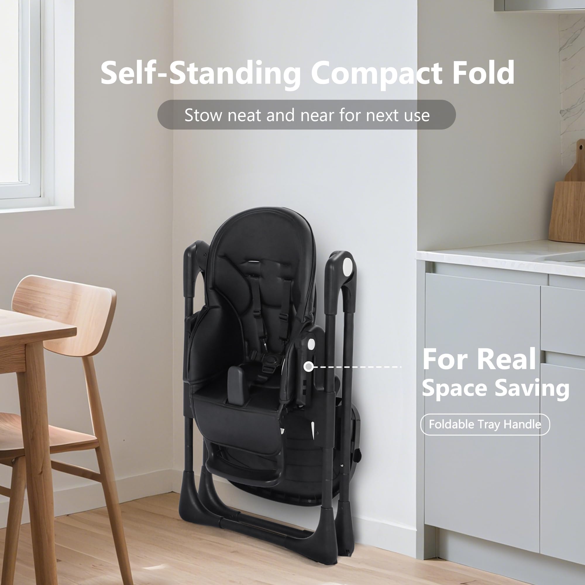 Kinder King Foldable High Chair for Babies and Toddlers, Reclining Seat
