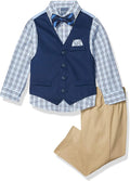 Nautica Boys' 4-Piece Formal Suit Set with Vest, Pants, Collared Dress Shirt, and Tie