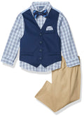 Nautica Boys' 4-Piece Vest Set with Dress Shirt, Bow Tie, Vest, and Pants, Khaki/Navy, 6