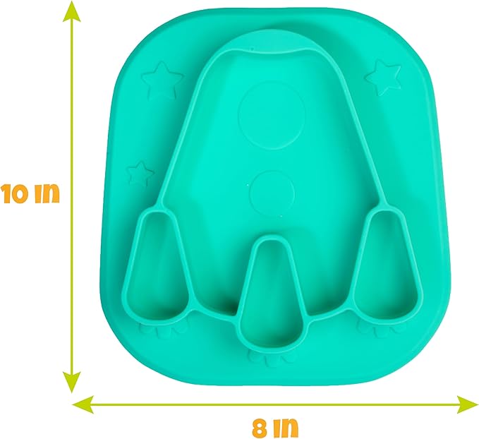 Vehicle Silicone Compartment Plates- 3 PK Car, Train, Rocket- Large Divided Sections for Easy Grabbing Baby Food Training, Non-Slip Unbreakable Material, Flexible Shapes for Toddlers, Kids- BPA Free
