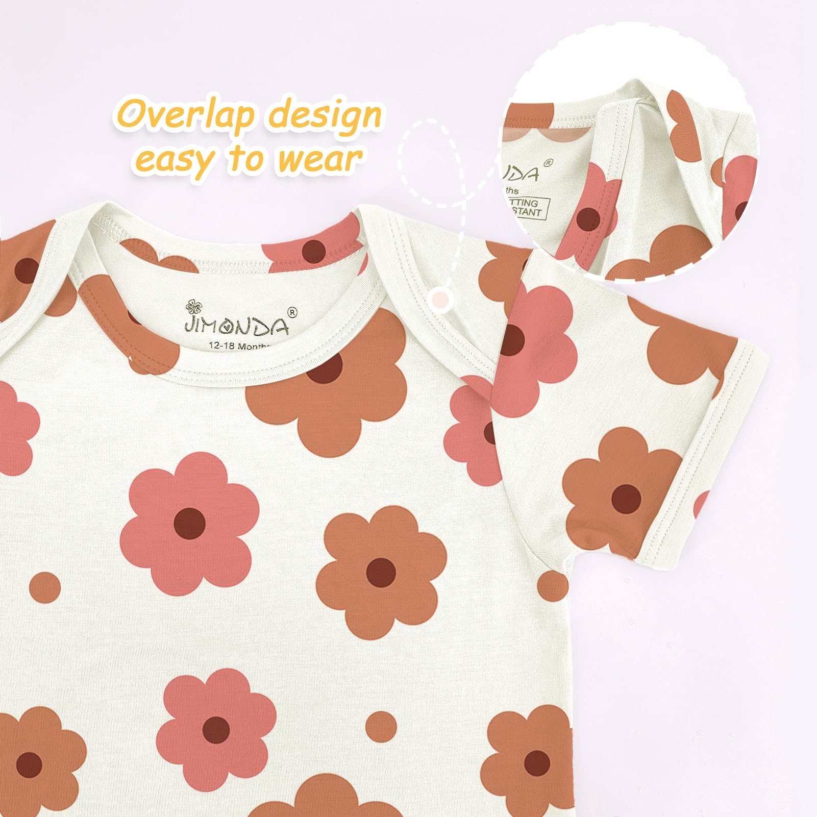 Jimonda Baby Bodysuits Rayon from Bamboo Short Sleeve Baby Boys Girls Rompers Soft Outfits Newborn Clothes (Flower,18-24 Months)