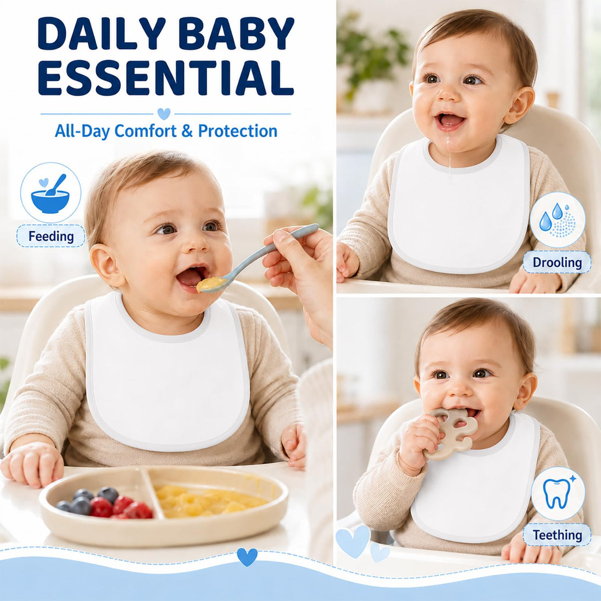 Foaincore 30 Pcs White Bibs Bulk, 2 Ply Waterproof for Baby Shower DIY