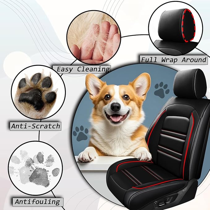 Seat Cover for Cadillac cts 2003-2019 | Car Seat Covers Front Seats, Waterproof Seat Protectors, Automotive Front Seat Covers (Front Seat, Black&Red Line)