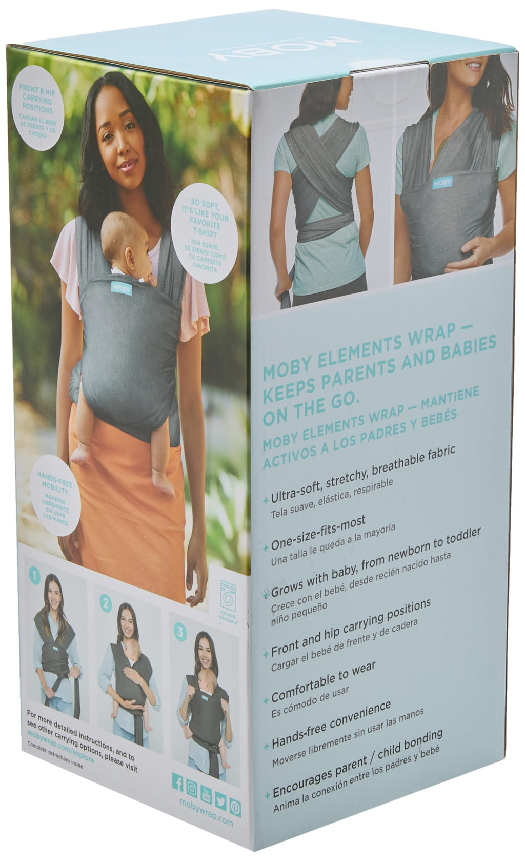 Moby Baby Wrap Carrier Element for Newborns to Toddlers (8-33lbs), Infant Sling Carrier, Ultra Lightweight & Hands Free Design, Adjustable for All Body Types (Dusted Leopard)