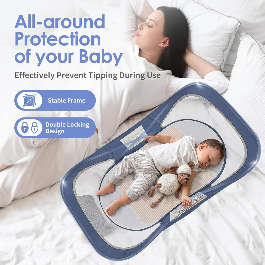 ISELECTOR Portable Baby Bassinet Travel Baby Bed, Baby Cribs Travel Pod for Outdoors Baby Lounger Infant Travel Bed with Mosquito Net and Sunshade Canopy, Lightweight Washable