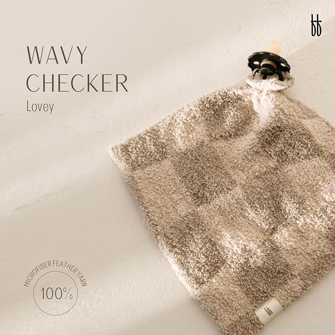 Forever French Baby | Lovey | Pacifier Holder | Lovey Gifts | Boy & Girl | Ideal for Age 0 Months & Up | Microfiber Feather Yarn | Pacifier Not Included (Wavy Checkerboard)