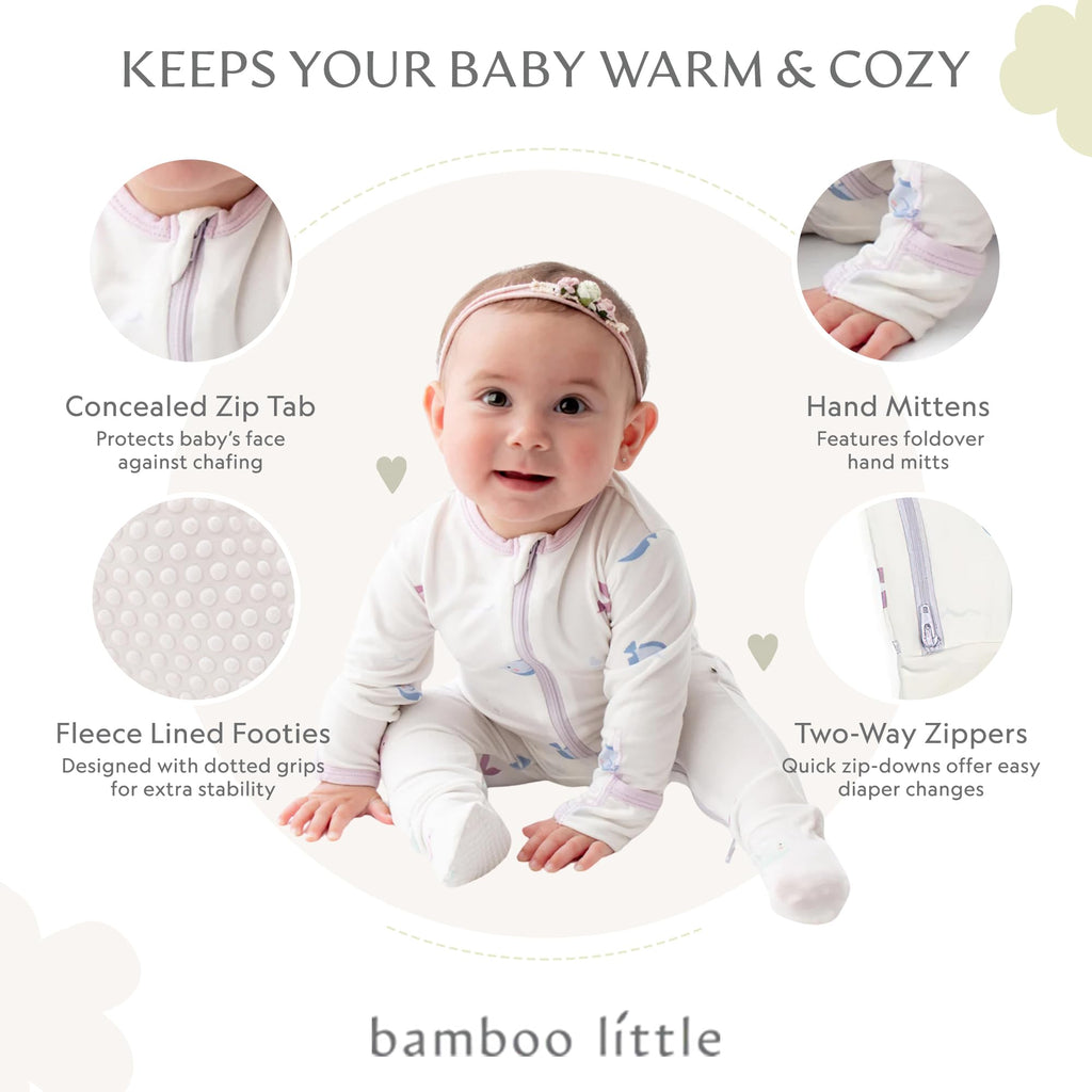 Bamboo Little Soft Baby Footie Pajamas, Baby Clothes, Newborn Sleepers, 95% Viscose and 5% Spandex, Fish, 6-9 Months