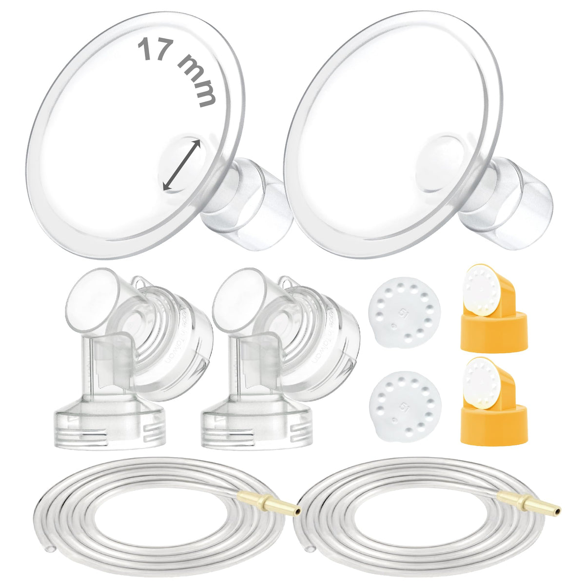 Maymom Breast Pump Kit Compatible with Medela Pump in Style Advanced Pump; 2xTwo-Piece 17mm Breastshield, 2 Valve, 4 Membrane, 2 Replacement Tubing; Replacement Part for Medela Shield, Valve