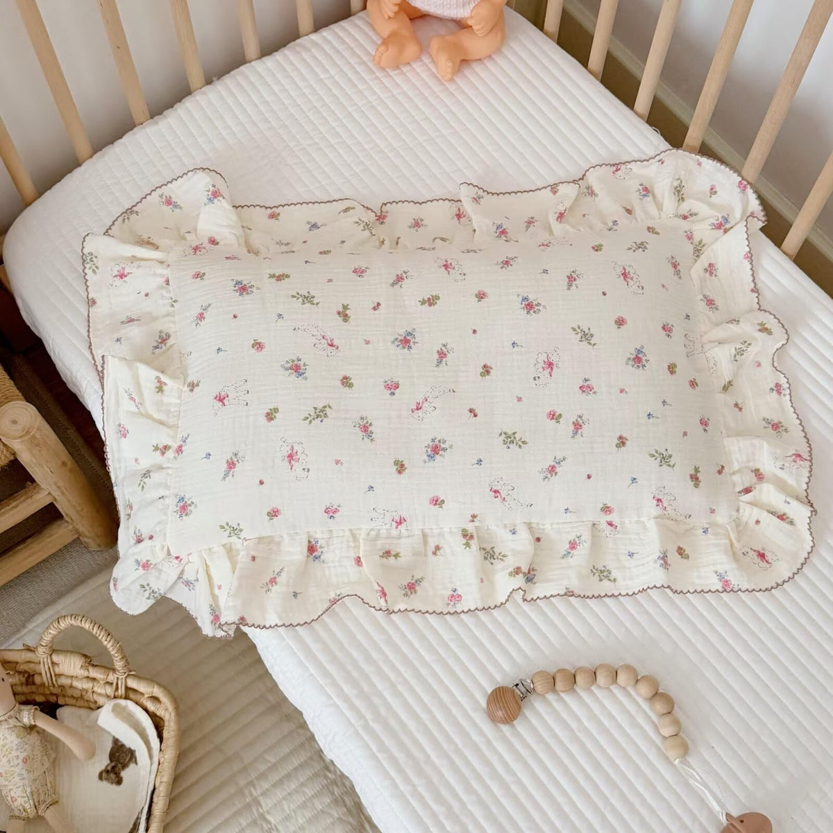 BuLuTu Muslin Toddler Pillowcase for Girls Boys, Sheep Pattern, 14"x20"