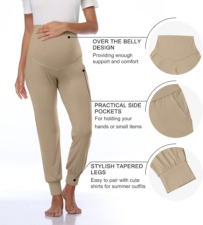 AMPOSH Women's Maternity Pants Stretchy Lounge Workout Pants Casual Loose Comfy Pregnancy Joggers with Pockets