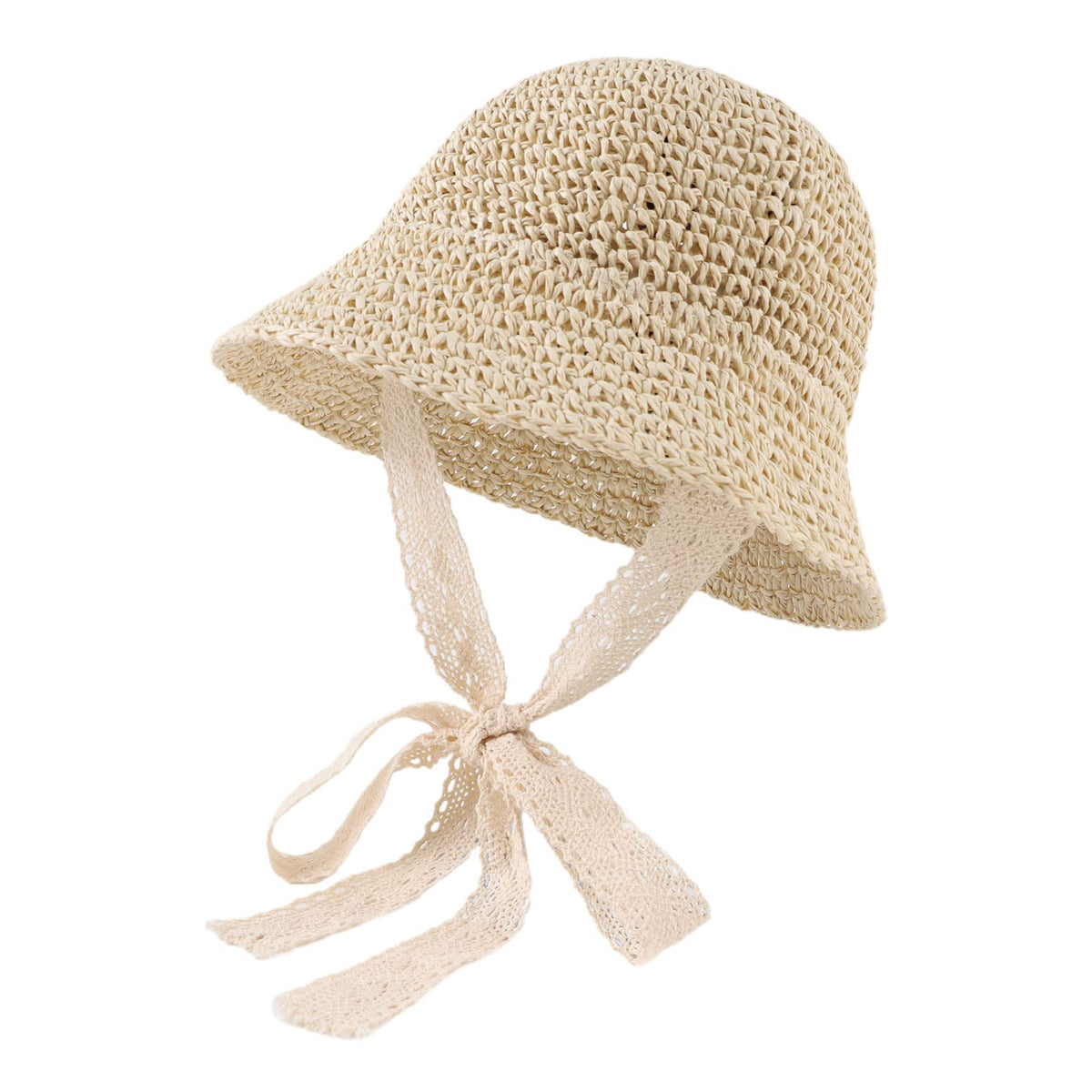 JANGANNSA Baby Girl Straw Hat Outdoor Baby Sun Protection Hats Summer Bowknot Beach Cap for Infant Toddler Girls(Lace Tie-Pink,2-5 Years)