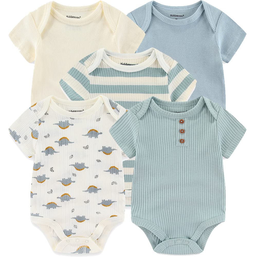 Kiddiezoom Newborn Baby Unisex Cotton One-Piece Bodysuits Baby Gift 5-Pack Clothes
