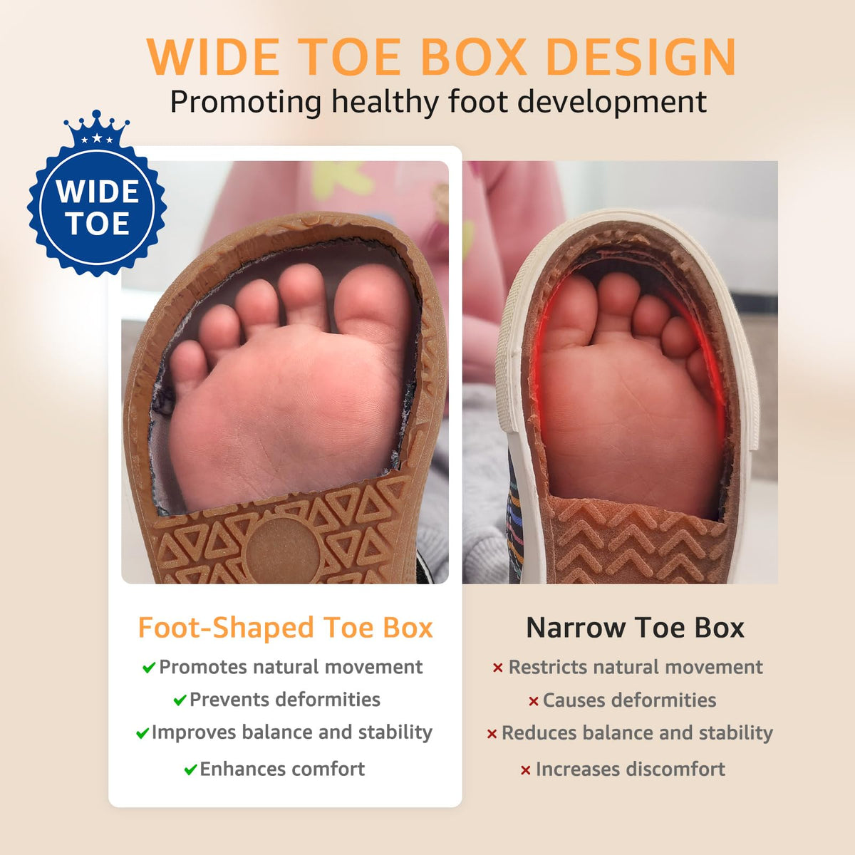 Toddler Shoes Boys Wide Toe Box Barefoot Sneakers Baby Walking Black Size 6