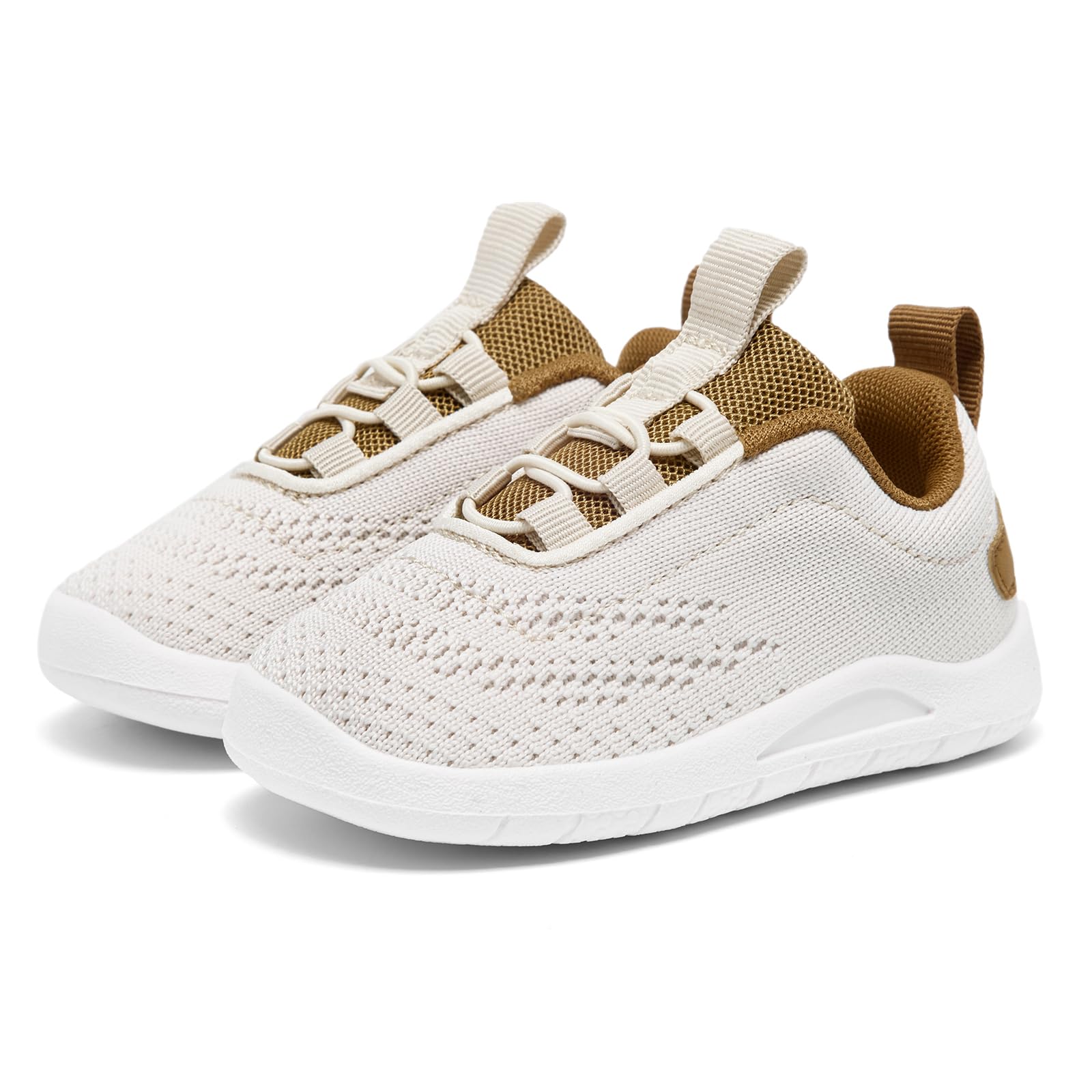 MORENDL Toddler Sneakers Baby Slip On Walking Shoes Non-Slip Breathable Boys & Girls Running Shoes Infant Tennis Shoes Beige Brown 12-15 Months Size 5