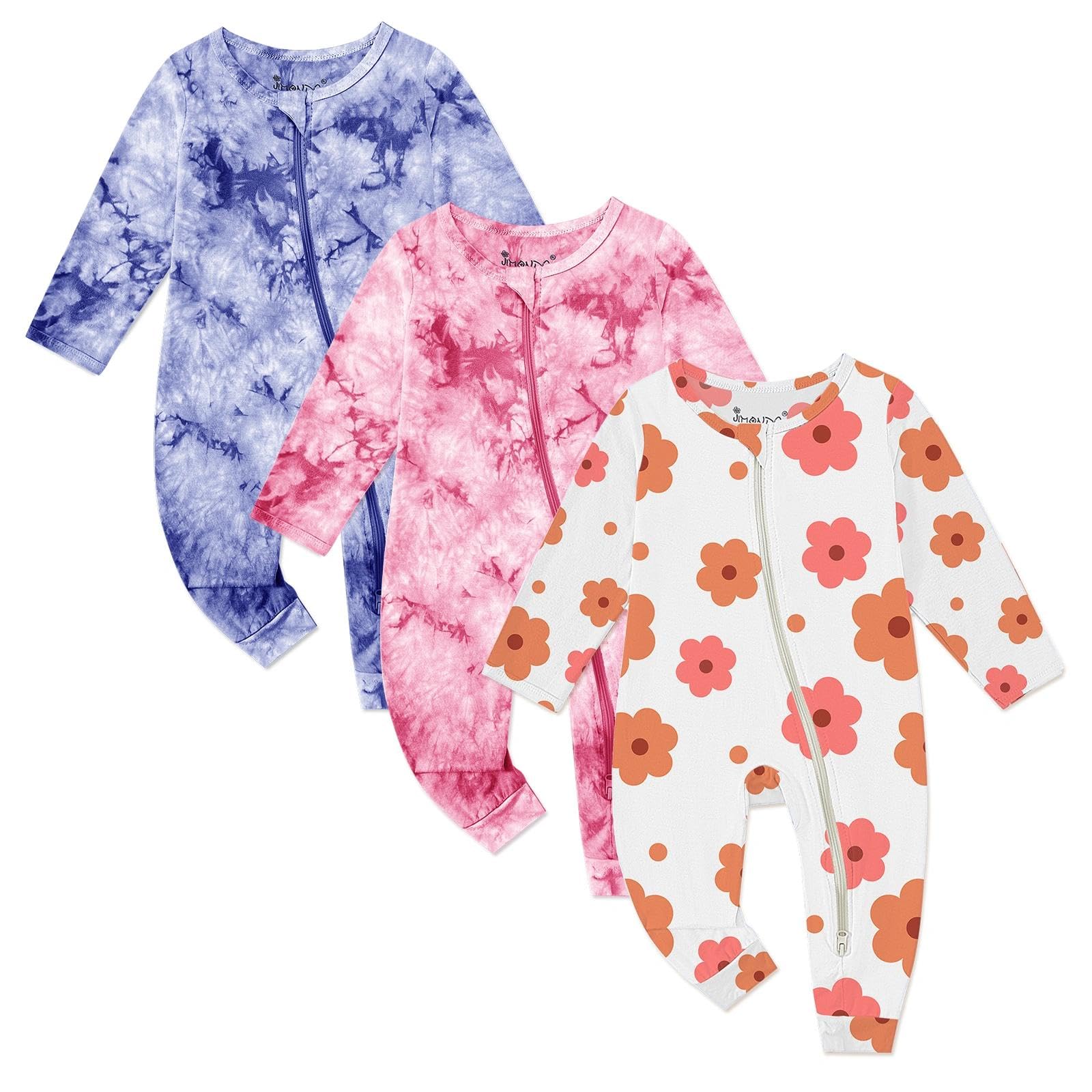 Jimonda Baby Girl Boys Bamboo Rayon Pajamas,Footless Pjs(Flow&Pink&Pur,0-3M)