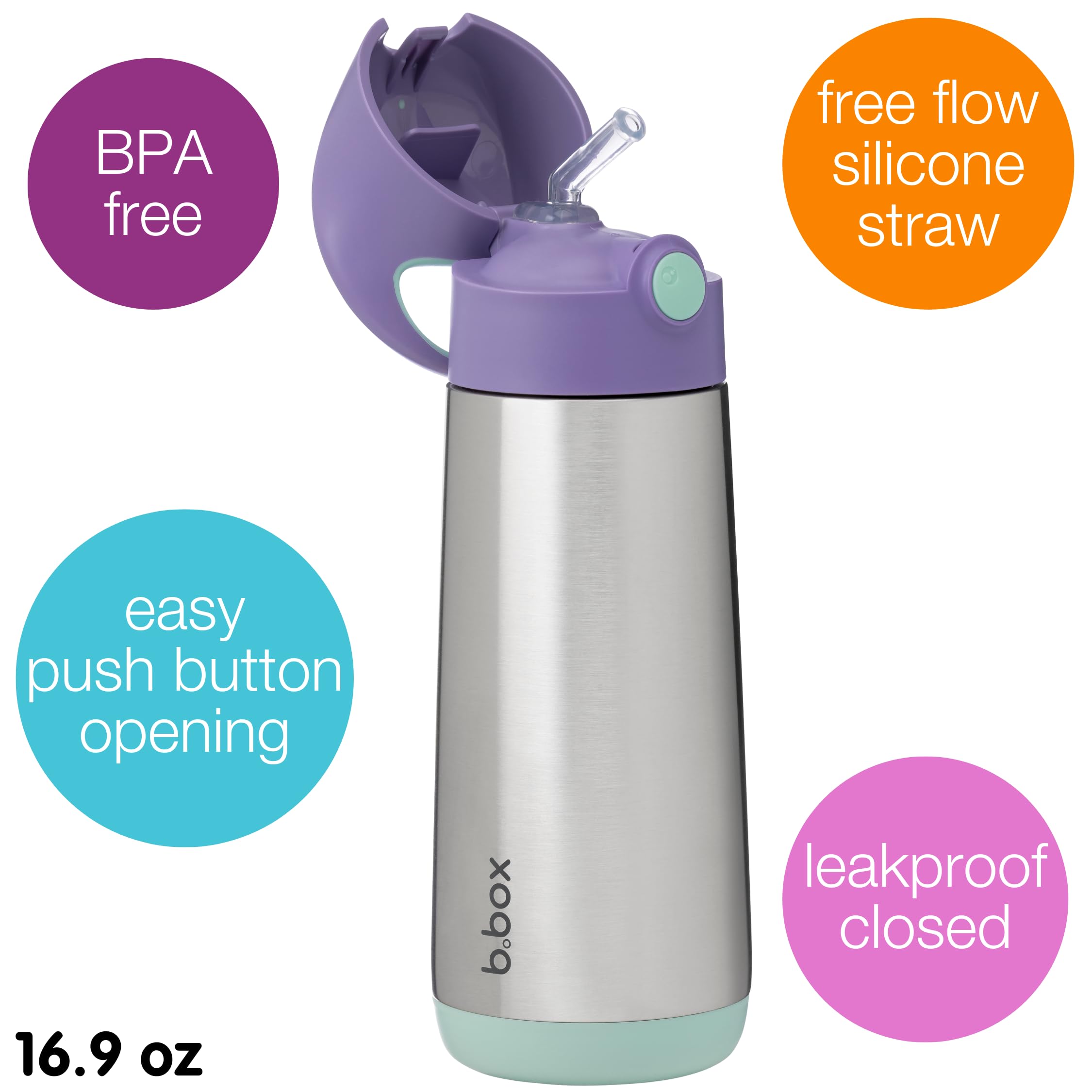 b.box Insulated Water Bottle for Kids, Stainless Steel Water Bottles Kids