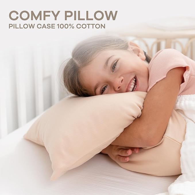 Comfy Cubs Toddler Pillow with Cotton Pillowcase, 13 x 18 in - Travel and Sleep Support for Kids - Lightweight, Breathable Microfiber Fill - Soft and Cozy Small Pillow for Toddlers - Cream