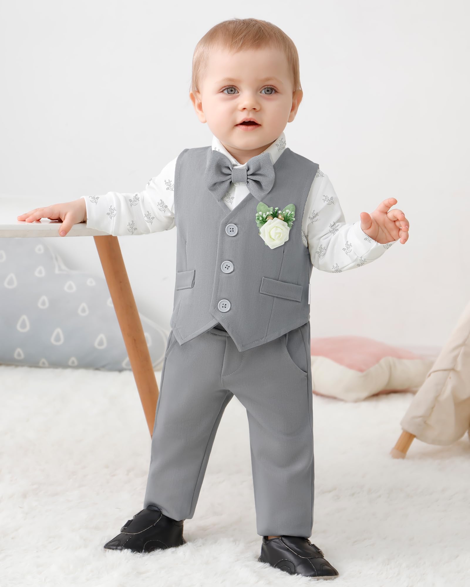 SANMIO Baby Boy Suit Set Infant Gentleman Formal Outfits 0-24M Light Gray