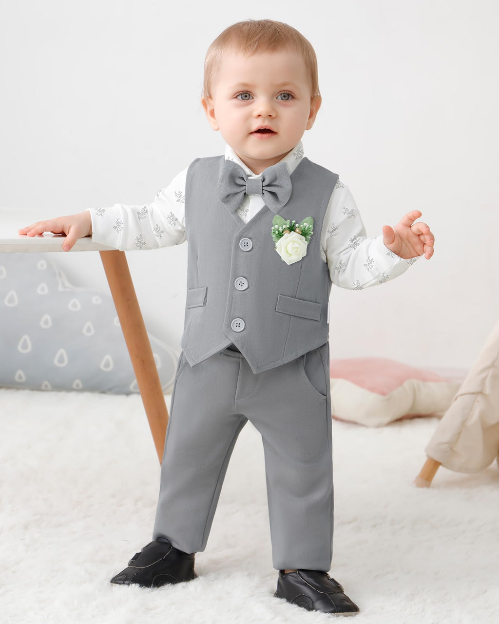 SANMIO Baby Boy Suit Set Infant Gentleman Formal Outfits 0-24M Light Gray