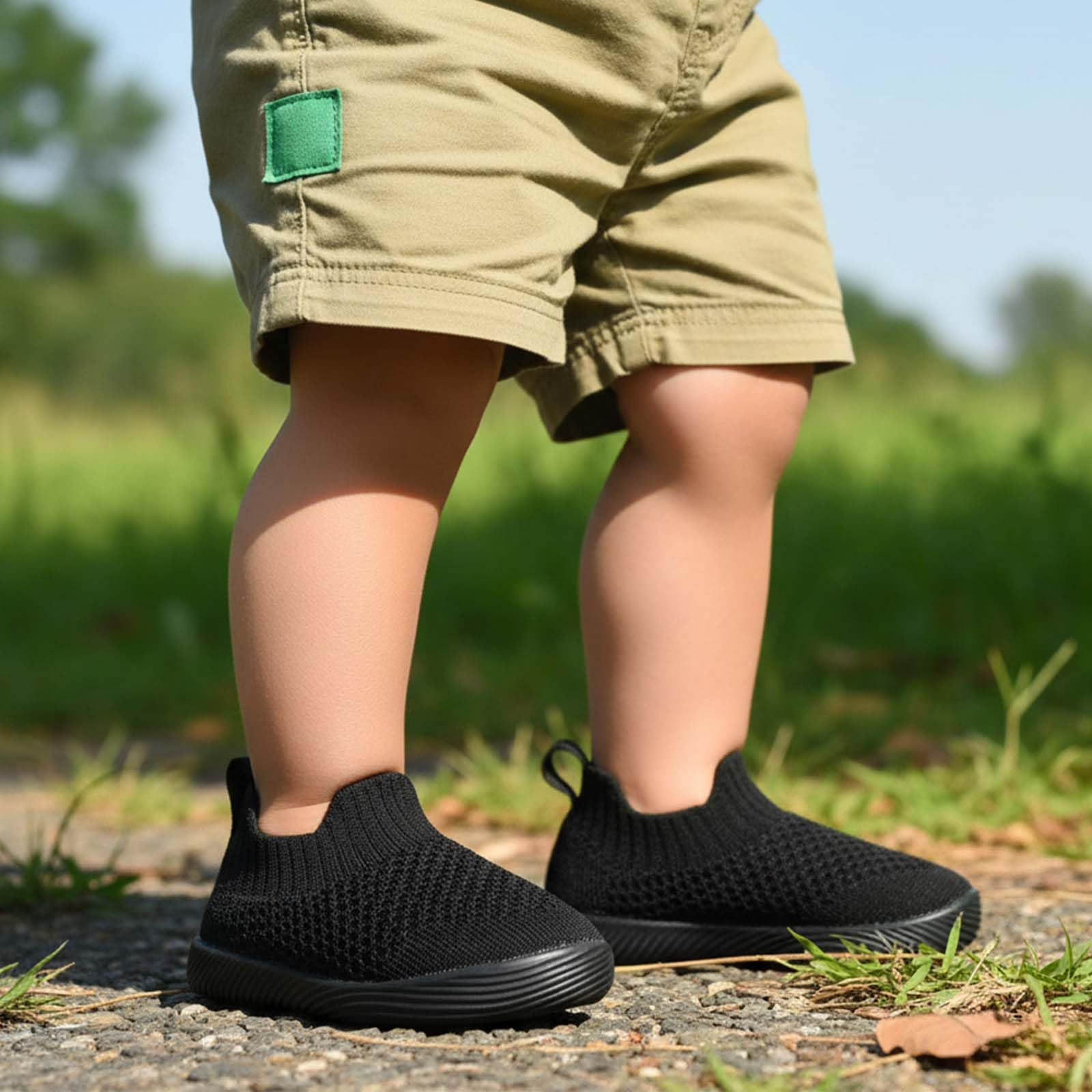 MORENDL Toddler Shoes Baby Walking Sock Shoes Non-Slip Breathable Boys & Girls Sneakers Infant Tennis Shoes All Black