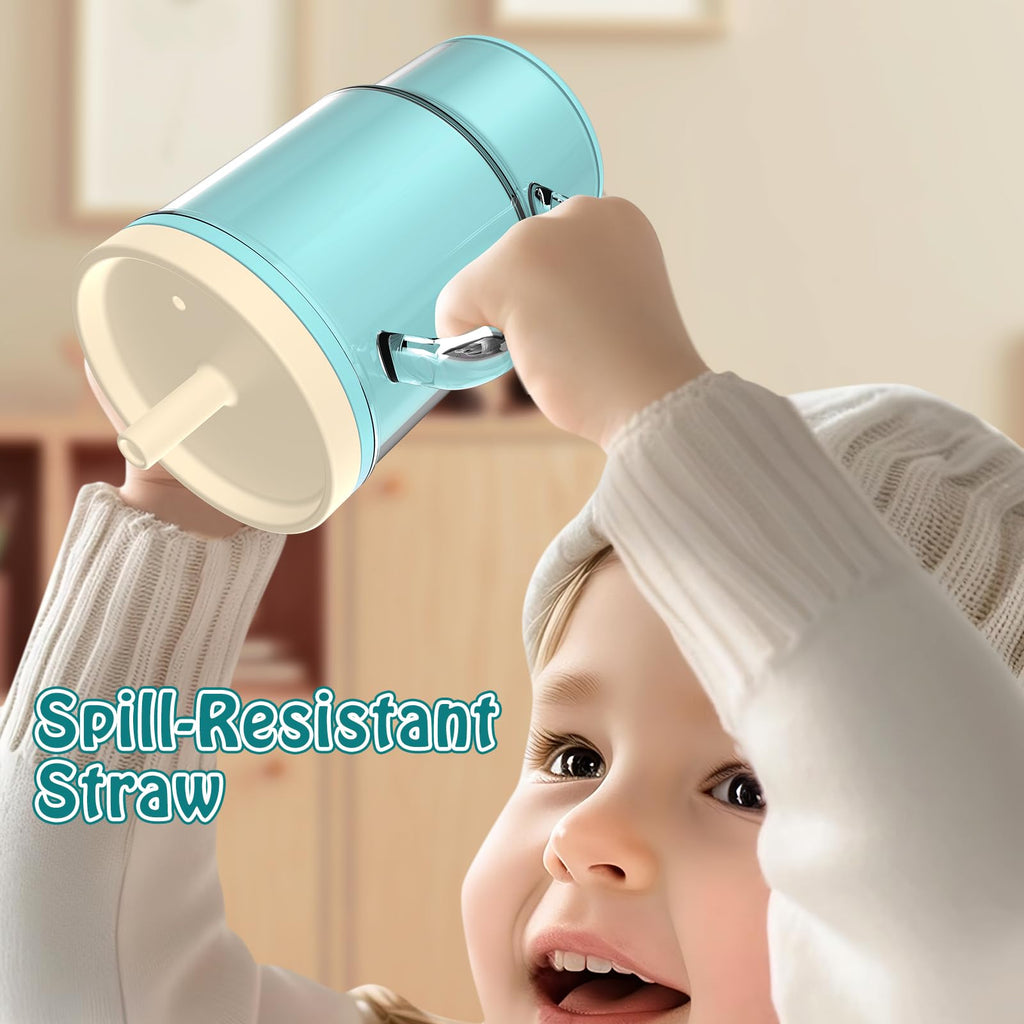 ieesspd Toddler Cups – 9 oz Adorable Miniature Tumbler with Leak-Resistant Straw and Toddler-Friendly Handle, Encourages Hydration, Easy to Clean, Sippy cups for Toddlers 1-3，BPA Free silicone (Teal)