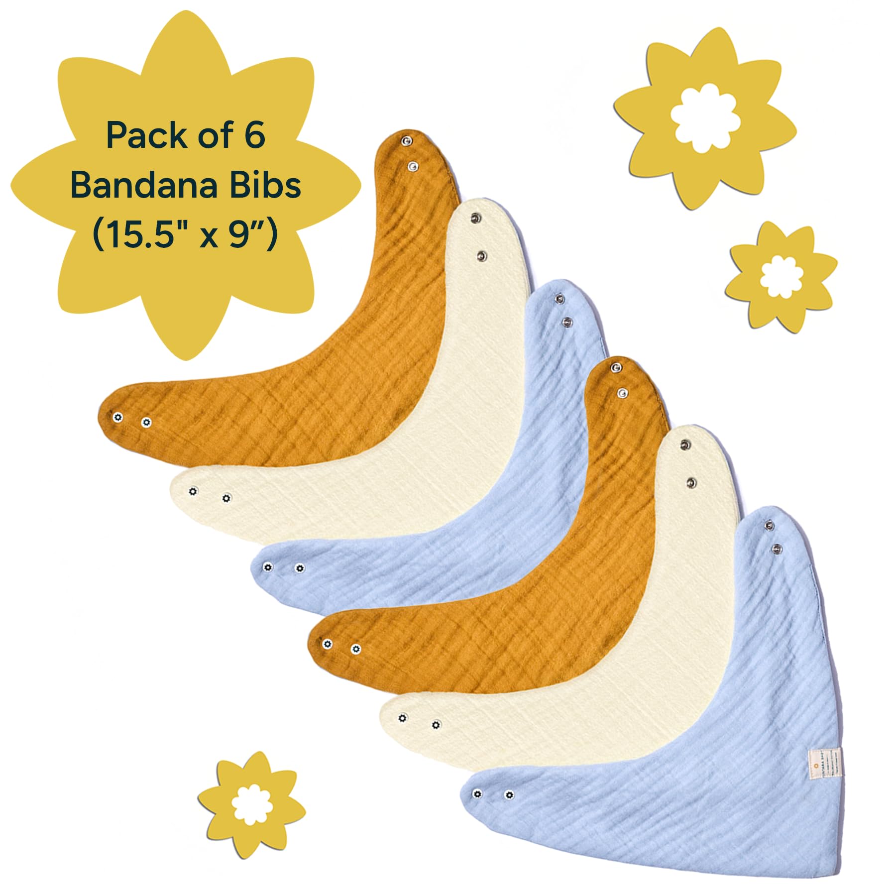 NINTARABABY Bandana Bibs – 100% Organic Muslin Cotton, Pack of 6