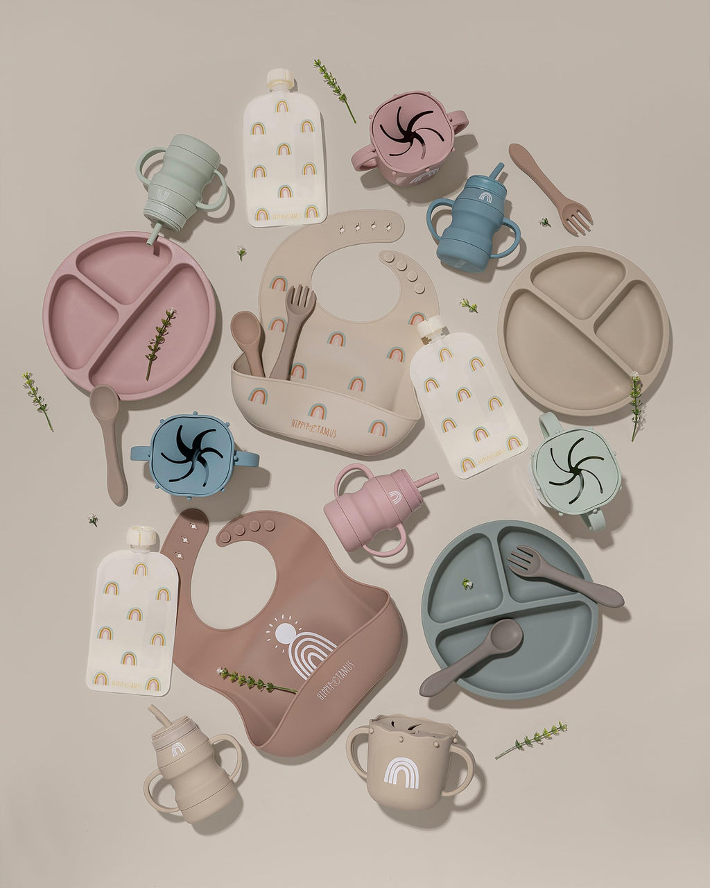 Hippypotamus Silicone Baby Bibs - Soft Waterproof Bibs for Babies & Toddlers (3, Sage/Nude/Fog)