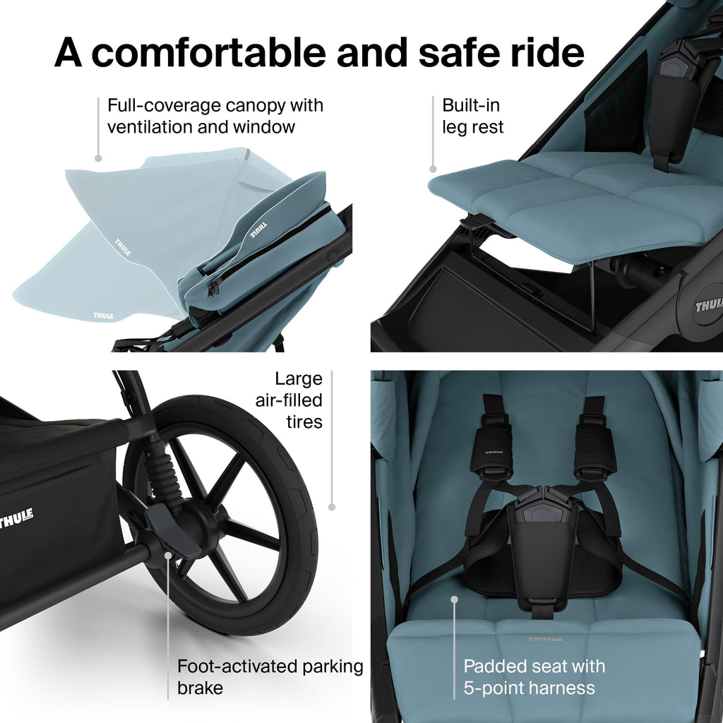 Thule Urban Glide 3 Single Child All-Terrain Stroller - Lightweight - Air-Filled Tires & Suspension - Integrated Hand Brake - Reclining seat with Leg Rest - Padded 5-Point Harness