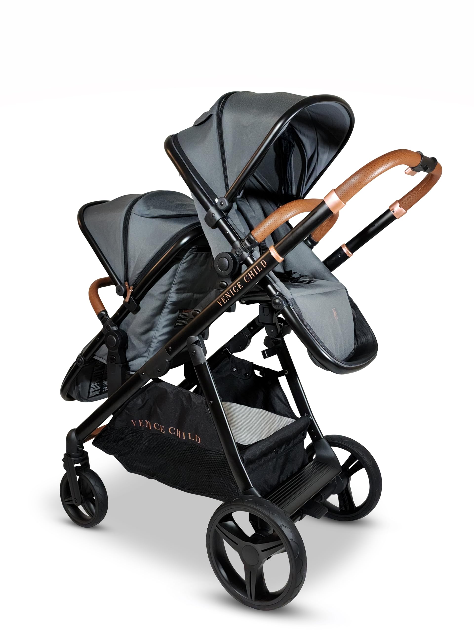 Venice Child Shadow Ventura Single to Double Sit-and-Stand Stroller & 2nd Toddler Seat (Package # 3) (Gray)