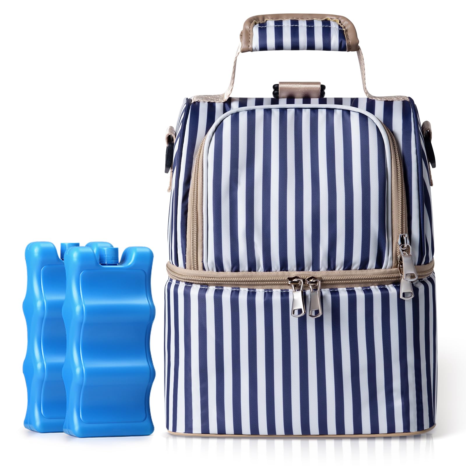NCVI Breastmilk Bag with 2 Ice Pack, Keep Food Warm/Cold (Stripe)
