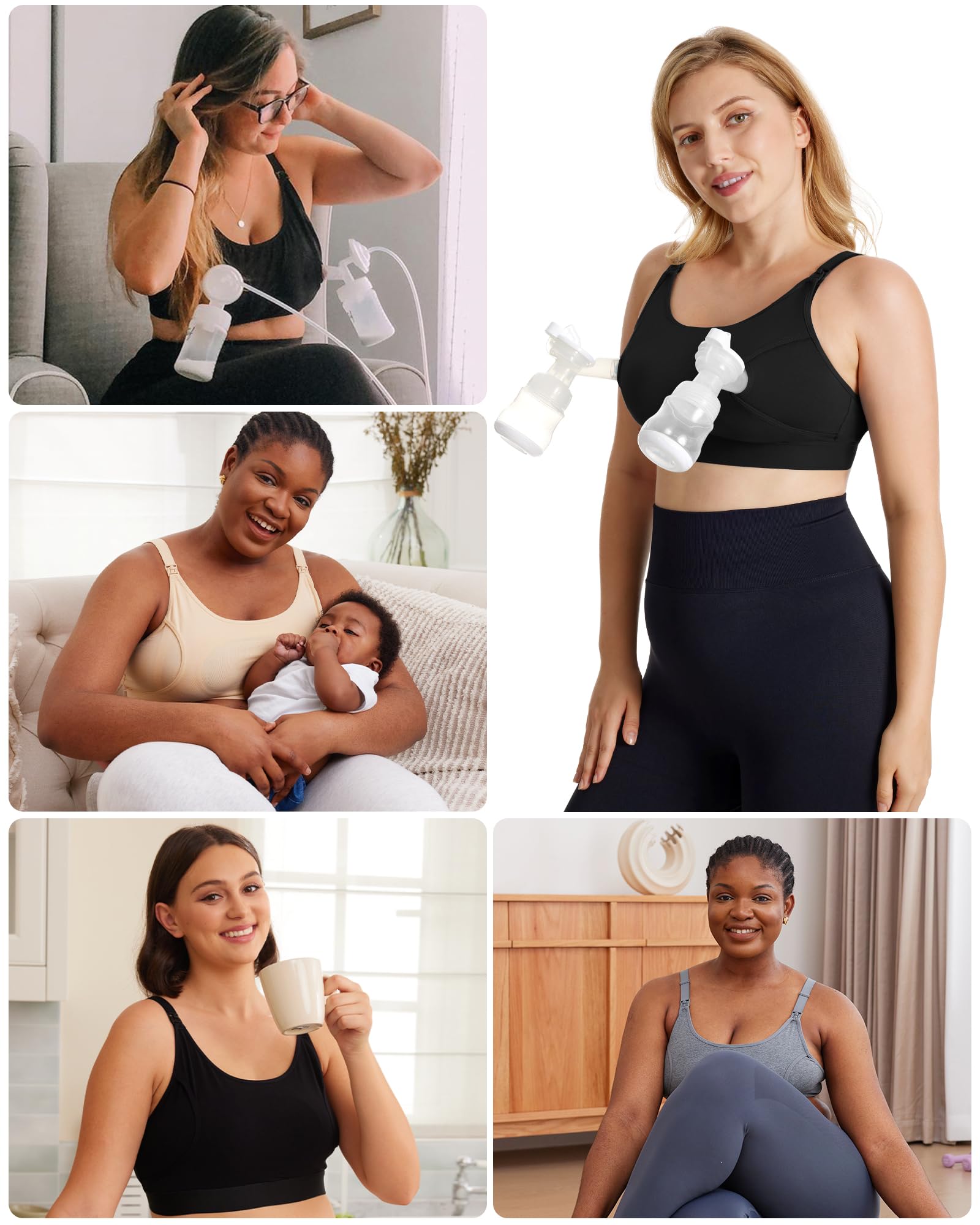 Momcozy Pumping Bra Hands Free, Pumping and Nursing Bra in One Holding Breast Pump for Spectra, Lansinoh, Medela, Black,grey-2pk, Small