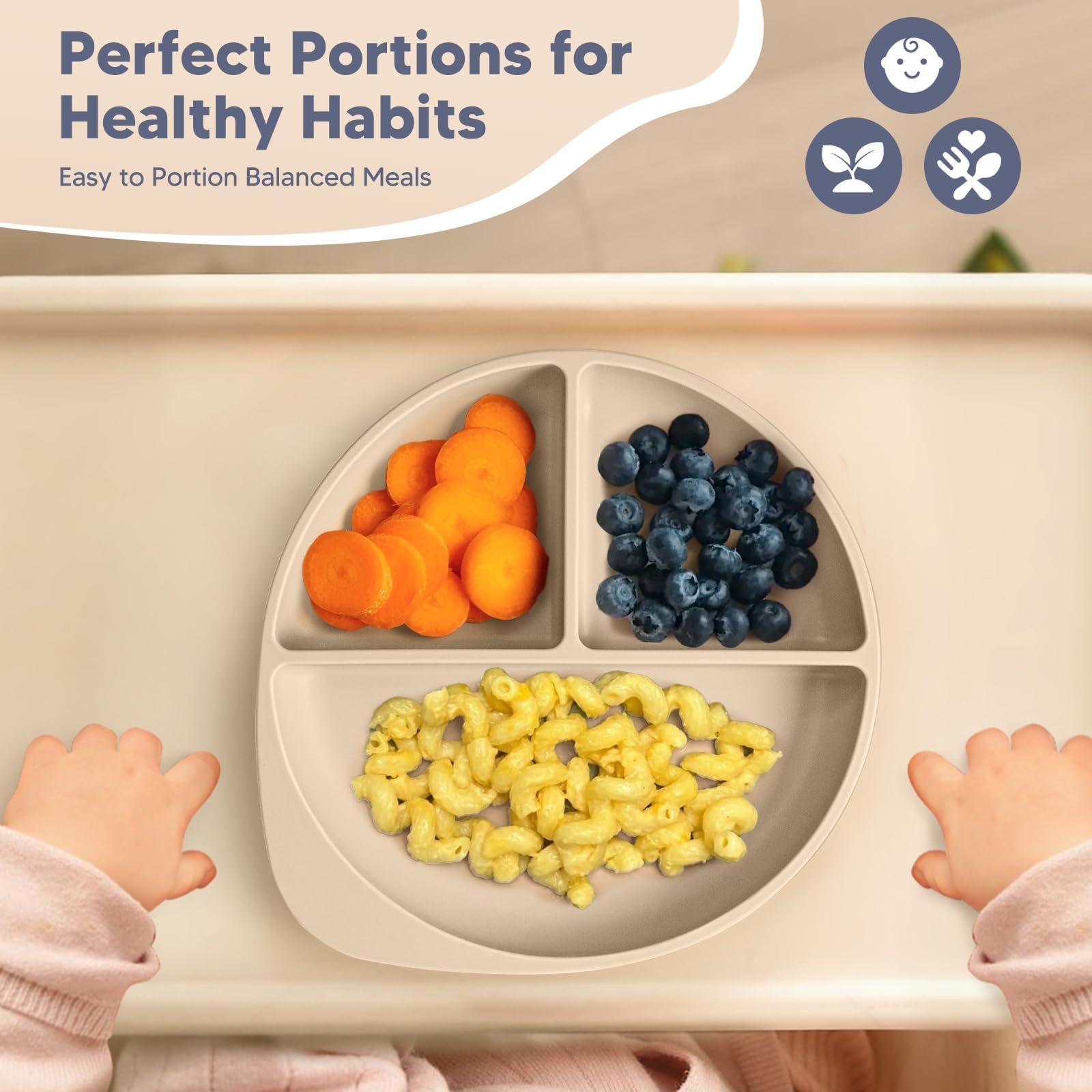 WiLLBEttER Suction Plates for Babies & Toddlers, 100% Silicone Divided Plates 2-Pack, Non-Slip Dishwasher & Microwave Safe Baby Feeding Essentials