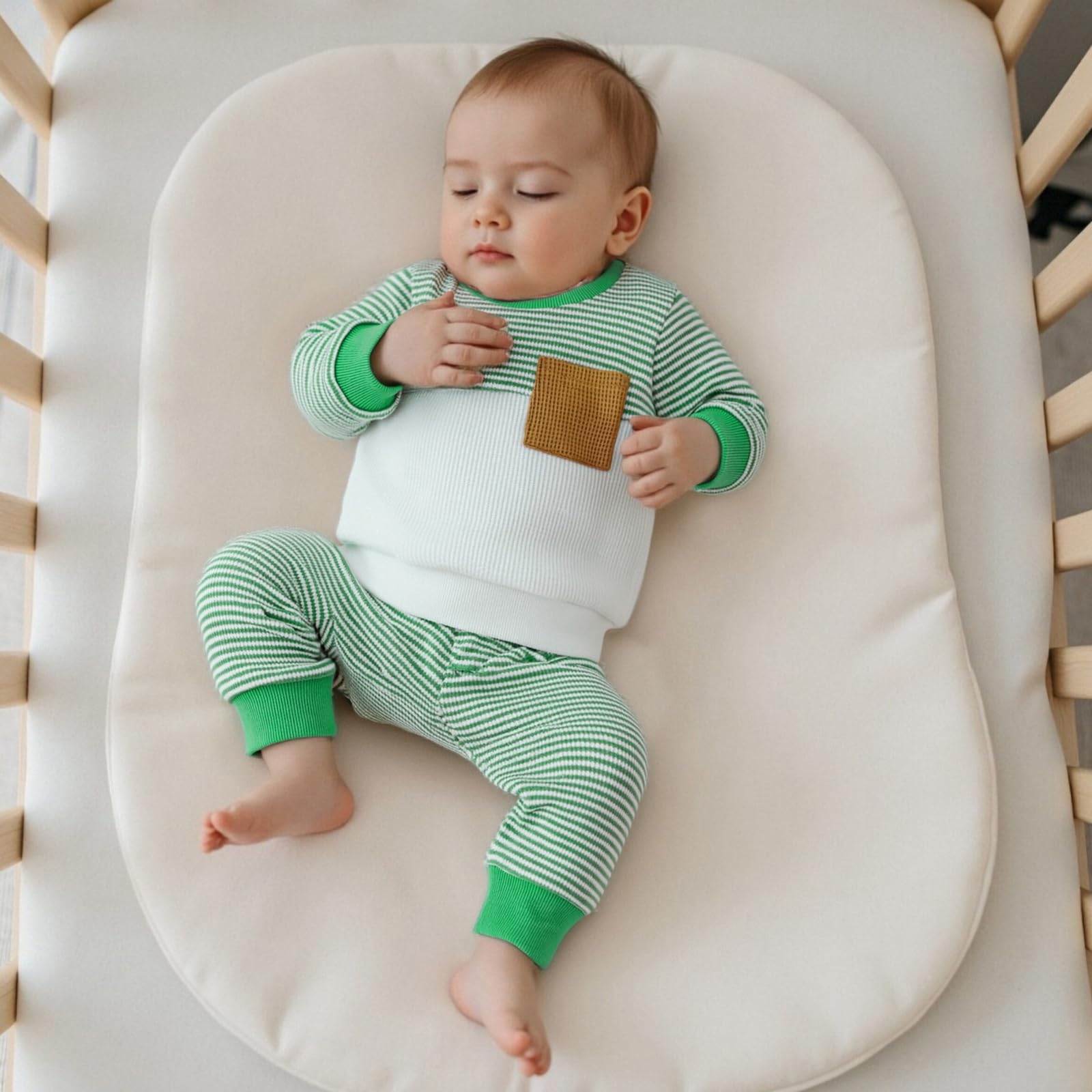 Fufuriprefer Toddler Baby Boy Fall Clothes Waffle outfit Long Sleeve Top Jogger Pant Set (Green, 6-12 Months)