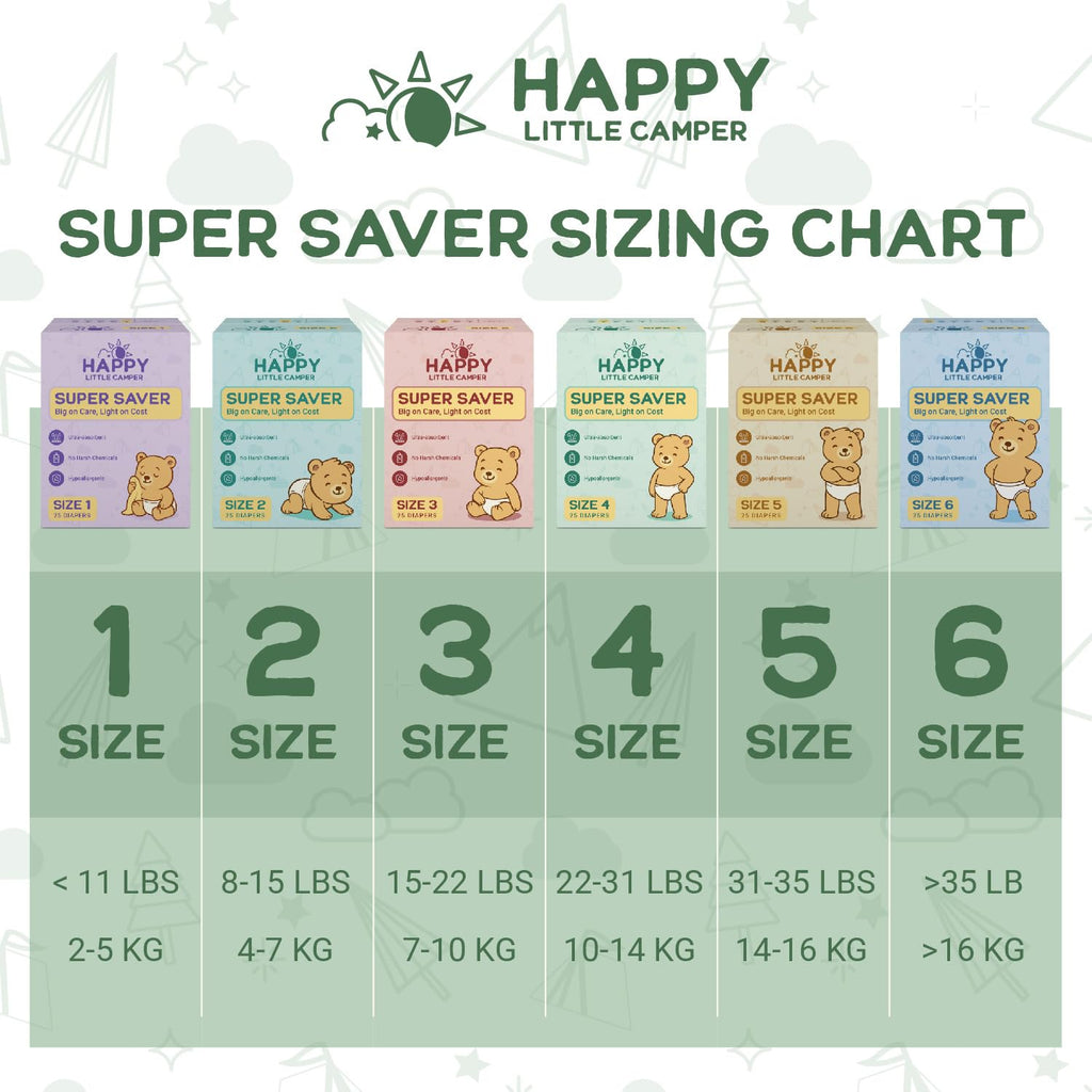 Happy Little Camper Super Saver Diapers, Size 3, 100 Count | Budget-Friendly Disposable Baby Diapers for Sensitive Skin | Hypoallergenic, Fragrance-Free, Ultra Absorbent