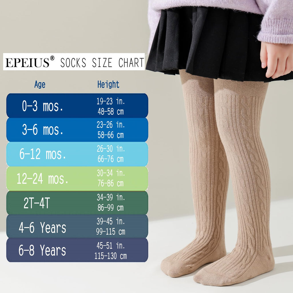 EPEIUS Baby Tights Newborn Girl Seamless Cable Knit Leggings Thick Cotton Stockings Footed Pants Pantyhose Clothes 0-3 Months 3 Pack,Black/White/Khaki,XXS
