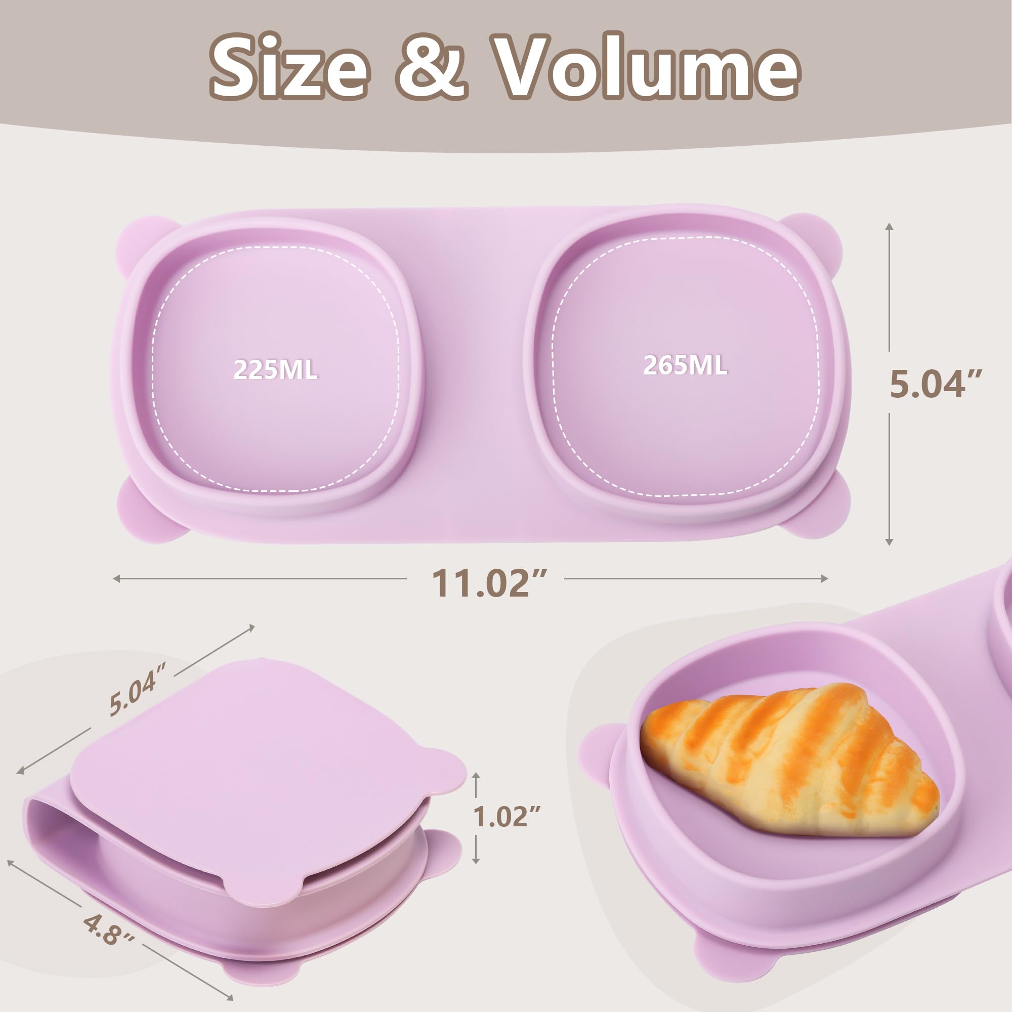 yahaa Foldable Baby Plates with Suction with Forks and Spoons, Purple