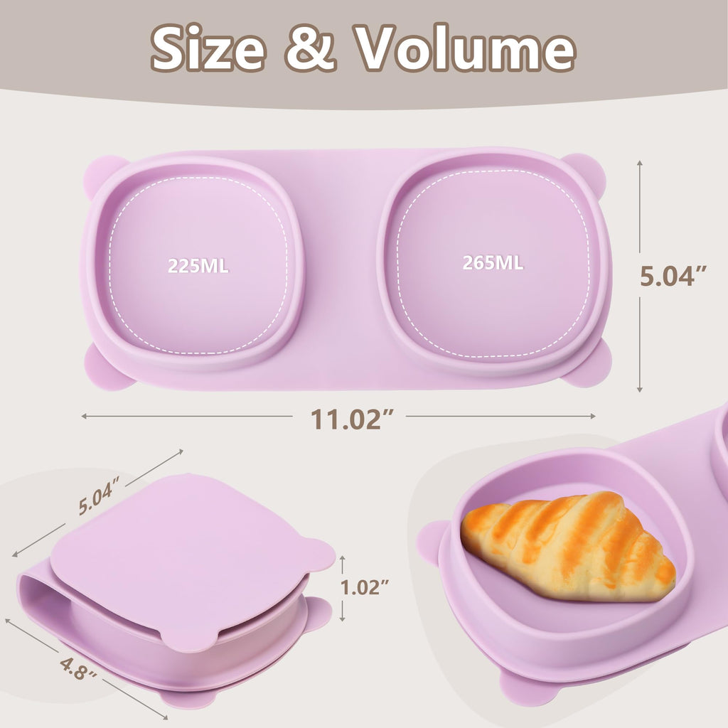 yahaa Foldable Baby Plates with Suction with Forks and Spoons, Purple
