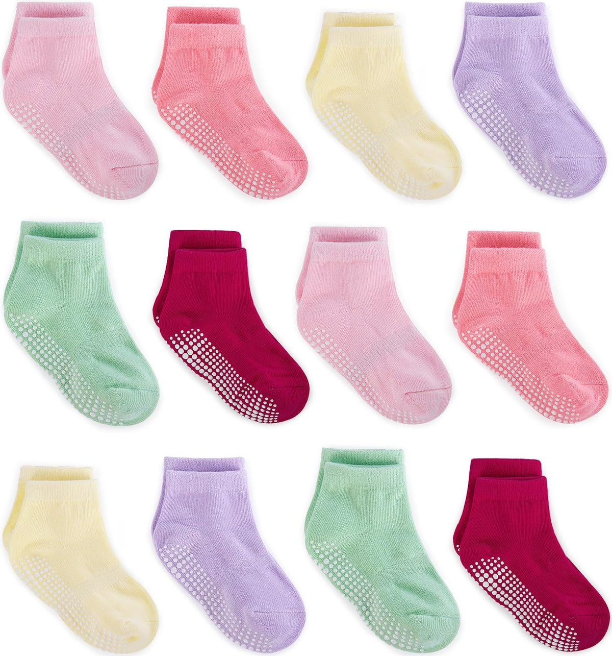 ZAPLES Baby Boys Non Slip Grip Ankle Socks with Non Skid Soles for Infants Toddlers Kids, 12 Pairs, Stripes Assort, 8-10 Years