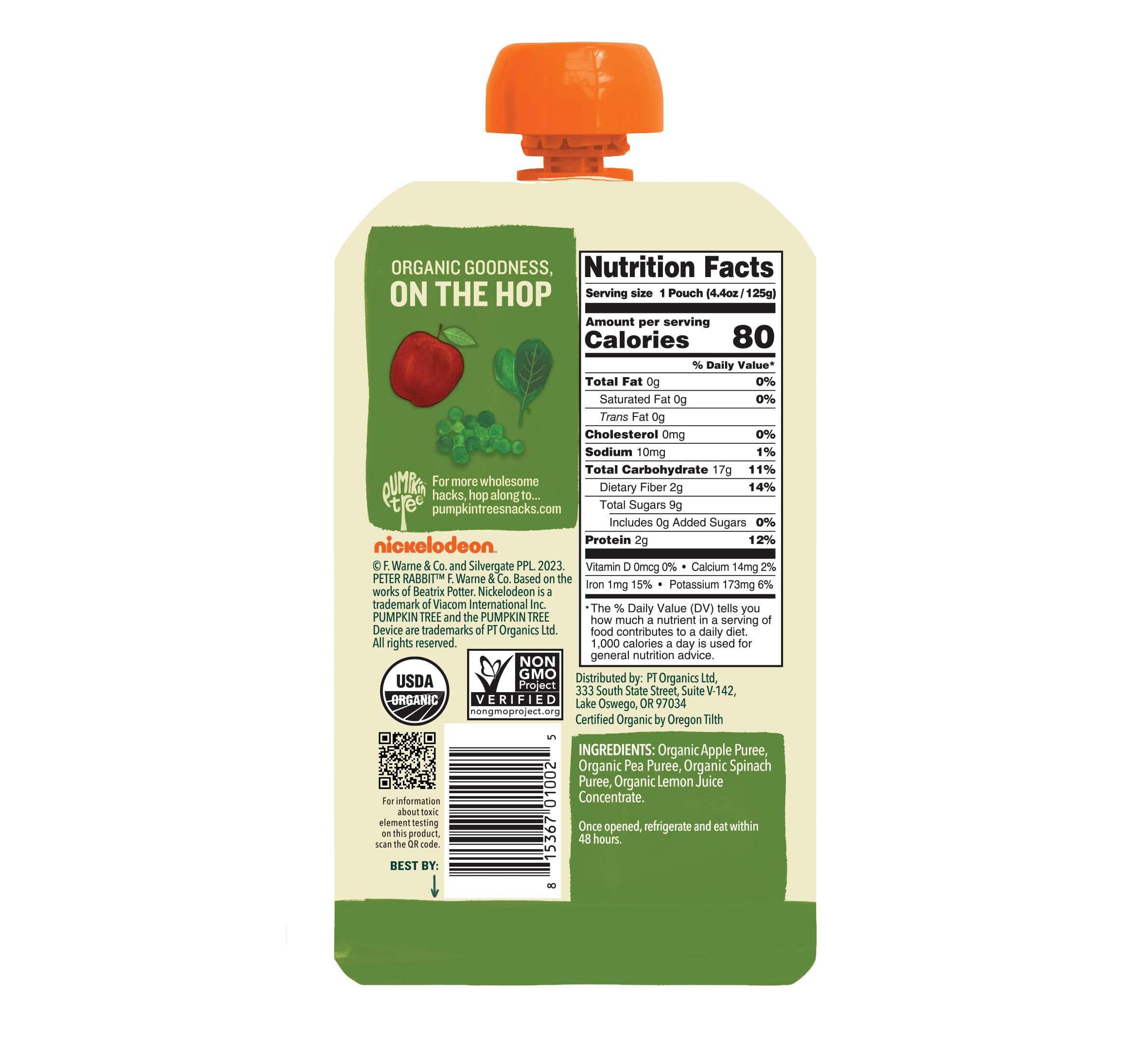 Pumpkin Tree Peter Rabbit Organics, Pea, Spinach and Apple Puree, 4.4-Ounce Pouches (Pack of 10)