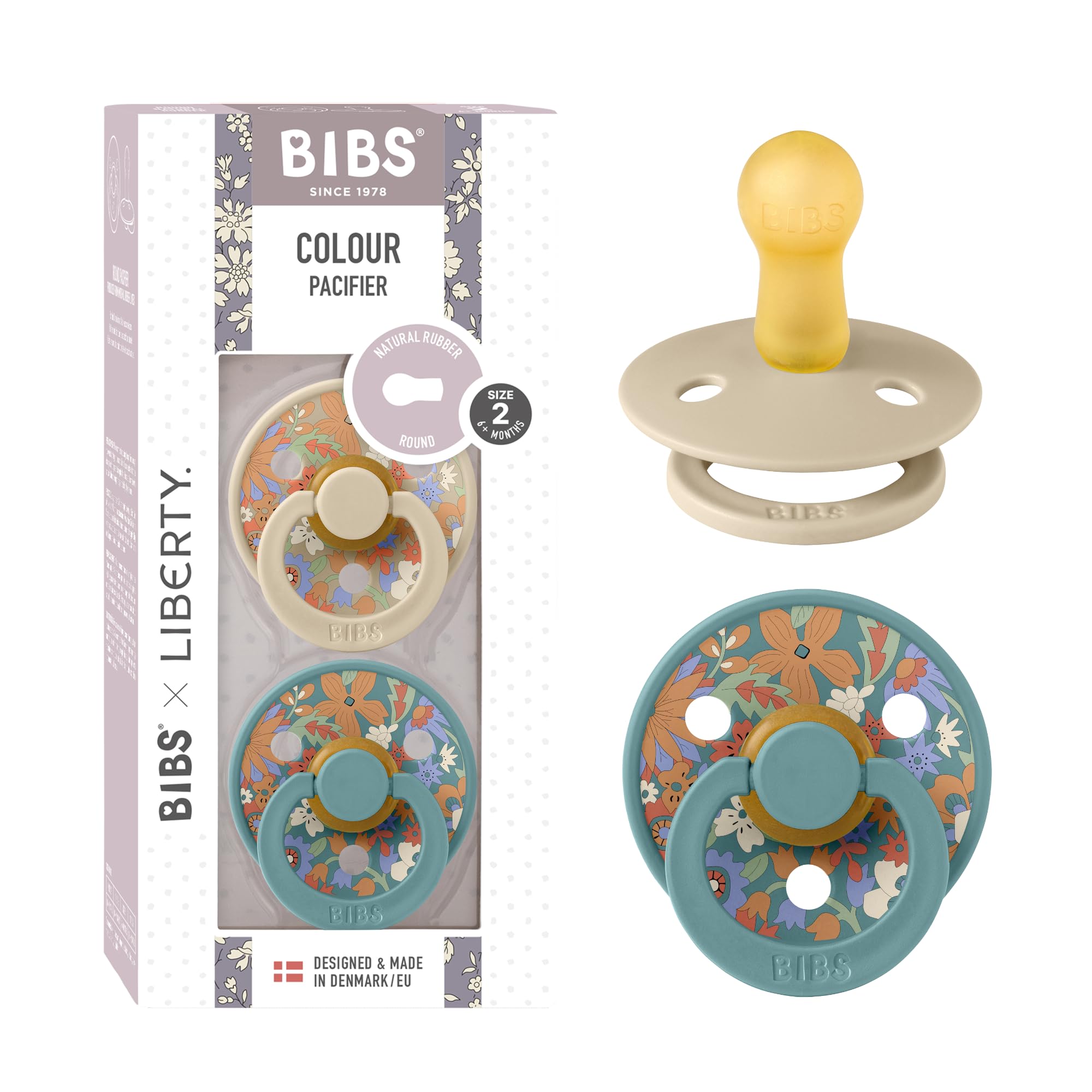BIBS x Liberty Pacifier, 6-18 Months, 2-Pack, June Blossom/Vanilla Hush