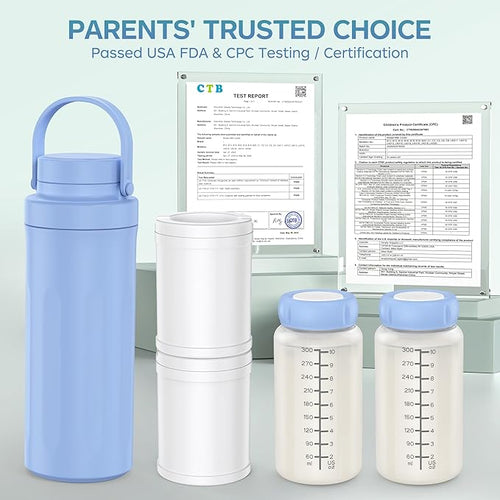 22oz Breast Milk Cooler Bottle for Outdoor, Breastmilk Cooler with 360° Total Cooling for 24 Hours & Leak-Proof Dual-Bottle for Breastfeeding，Larger Capacity Travel Breastmilk Chiller,Blue
