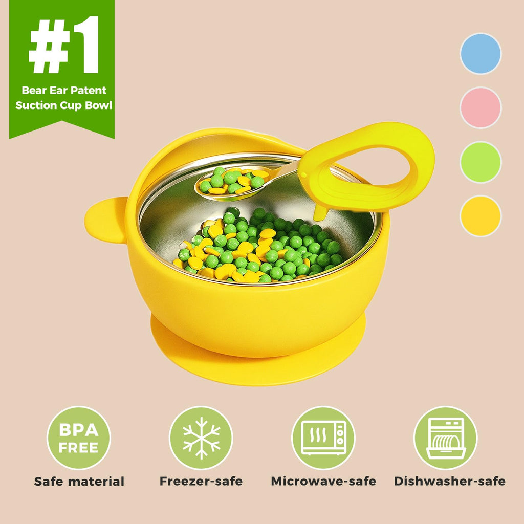 Stainless Steel Baby Bowls with Suction, 2-in-1 Toddler Feeding Set SUS304 Non-Toxic | Unbreakable & Anti-Scald | Super Strong Suction Base | Dishwasher Safe | Perfect Baby Gift - 4Pack Cu.Ft.