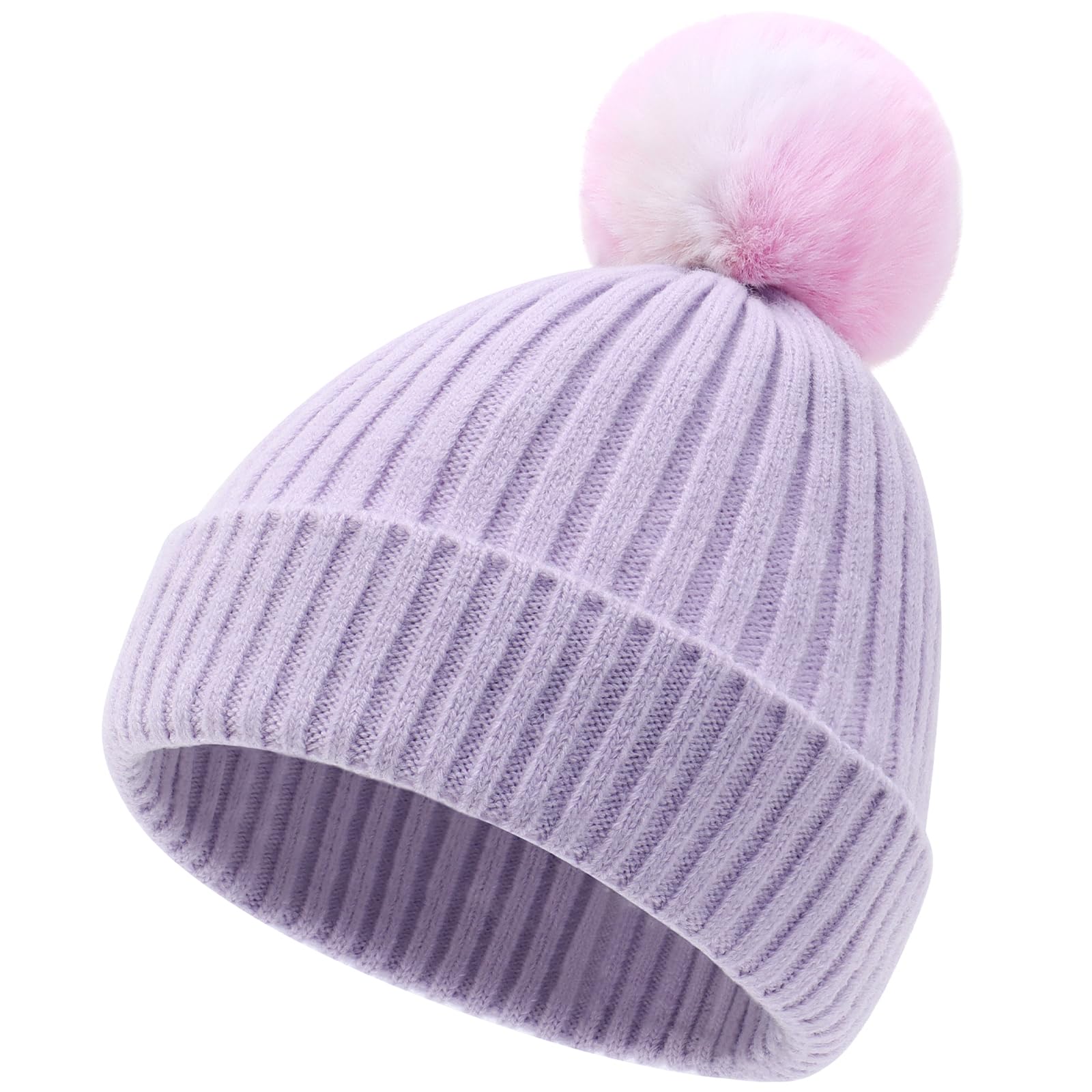 FUOITA Toddler Kids Girls Winter Hat Cute & Warm Pom Pom Beanie 3M-8T